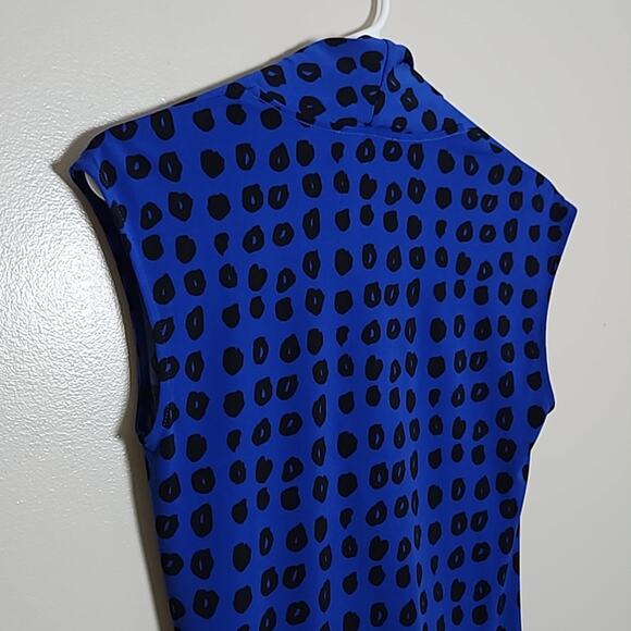 Chaus New York Blue Black Wrap Sleeveless Blouse Sz Small - Picture 7 of 11